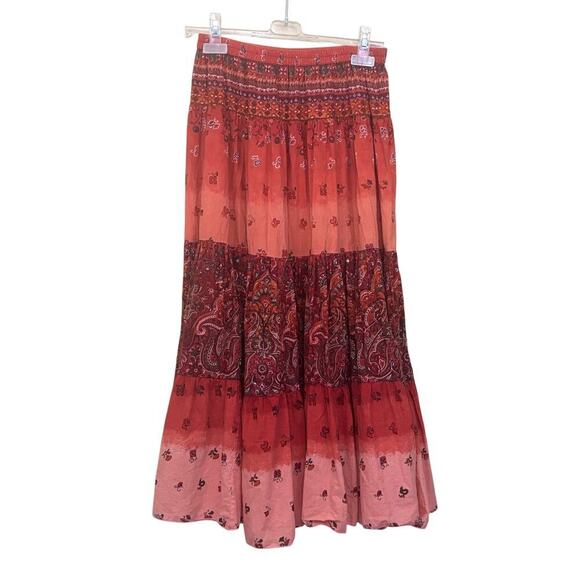 Orange patterned peasant maxi skirt, small, natural, earthy, bohemian, festival - Picture 1 of 4